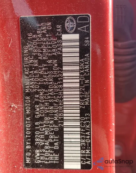 2017 Toyota Corolla L из США, поврежденный, VIN 2T1BURHE5HC811327